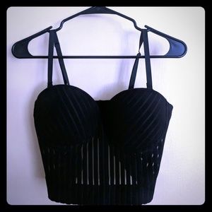 NWOT Black Bustier w/Mesh Stripes - M